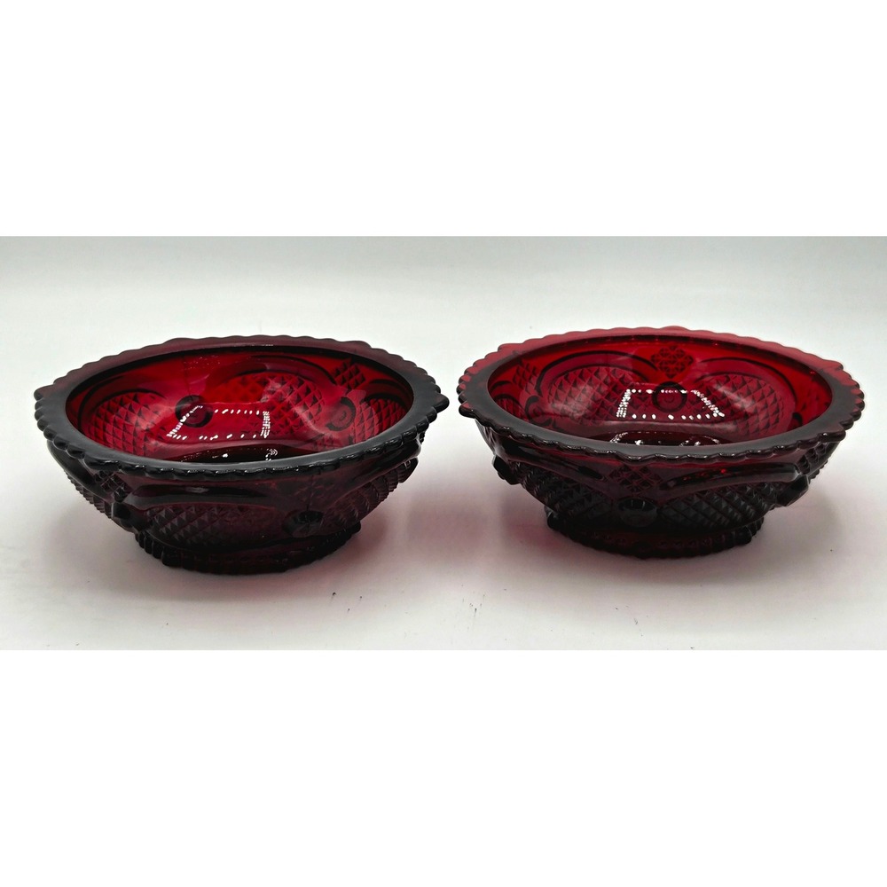 2 Vintage AVON 1876 Cape Cod Ruby Red Glass Bowls 5.25" Wide X 1.75" Tall